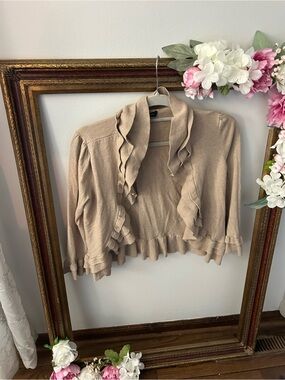 Ruffled Open-Front Crop Sweater Cardigan